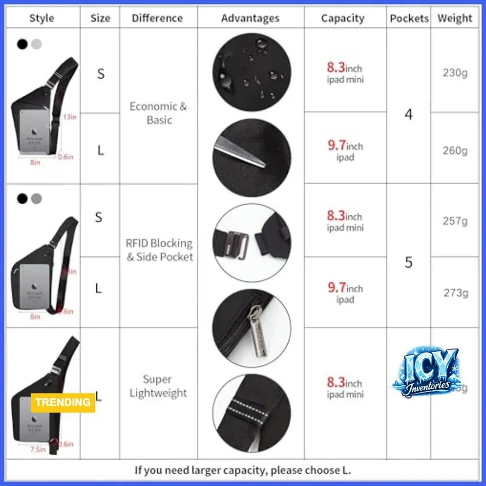 Water-Repellent Nylon Sling Bag Anti-Theft Crossbody Travel Daypack